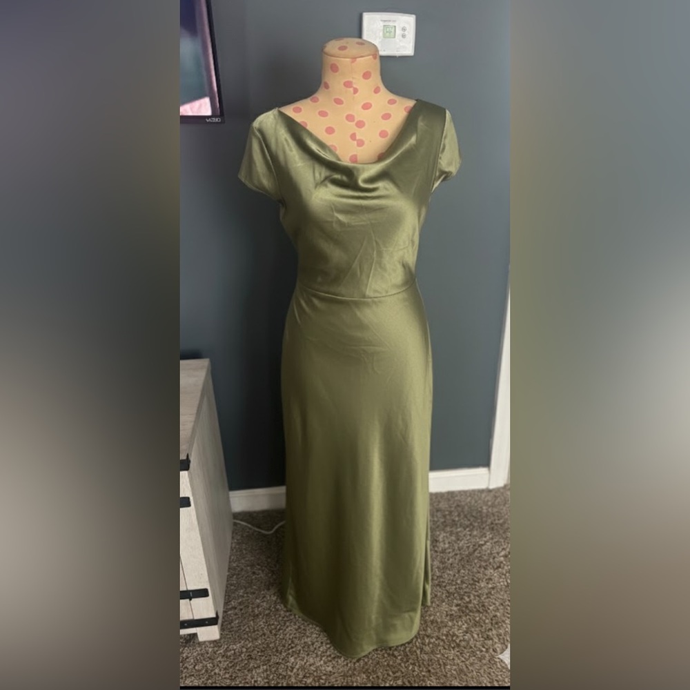 Selfie Leslie Olive Satin Maxi Dress